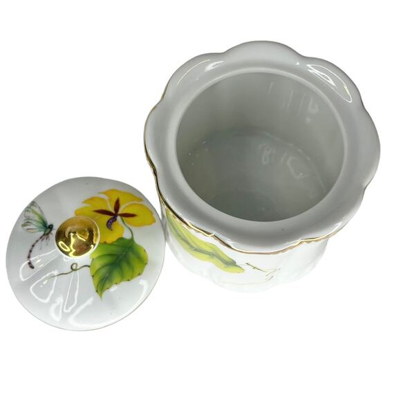 VTG I. Godinger & Co VANITY CANISTER + LID 4" Dragonfly Bee Flowers Gold Tivoli - Picture 5 of 9
